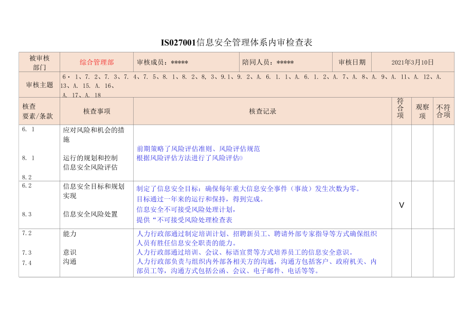 ISO27001信息安全管理体系内审检查表（含记录）.docx_第3页