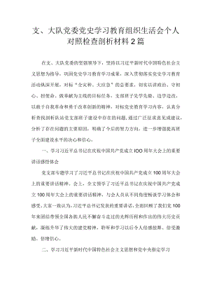 支、大队党委党史学习教育组织生活会个人对照检查剖析材料2篇.docx