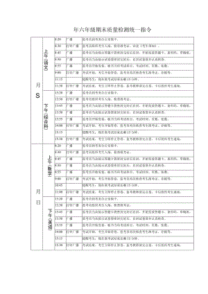 小学六年级期末质量检测统一指令表.docx