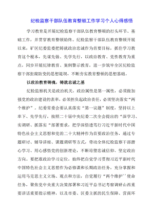 纪检监察干部队伍教育整顿工作学习个人心得感悟.docx