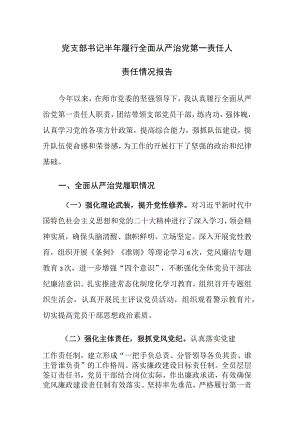 党支部书记半年履行全面从严治党第一责任人责任情况报告范文2篇.docx