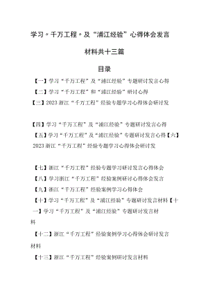 13篇学习千万工程及浦江经验心得体会发言材料.docx