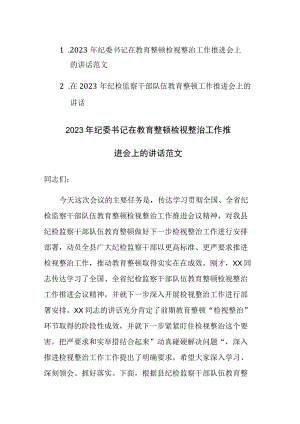 两篇2023年纪委书记在教育整顿检视整治工作推进会上的讲话范文.docx