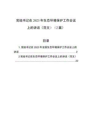党组书记在2023年生态环境保护工作会议上的讲话（2篇）.docx