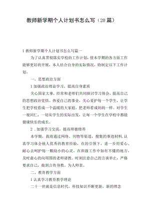 教师新学期个人计划书怎么写（20篇）.docx