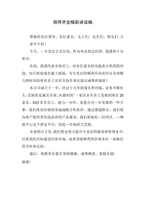 领导开业精彩讲话稿.docx