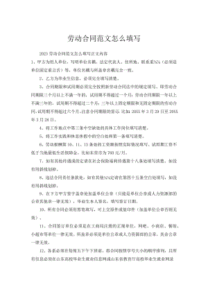劳动合同范文怎么填写.docx