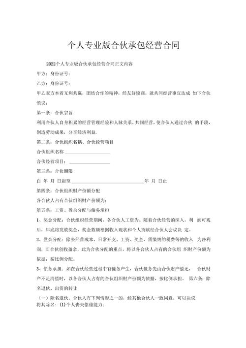 个人专业版合伙承包经营合同.docx